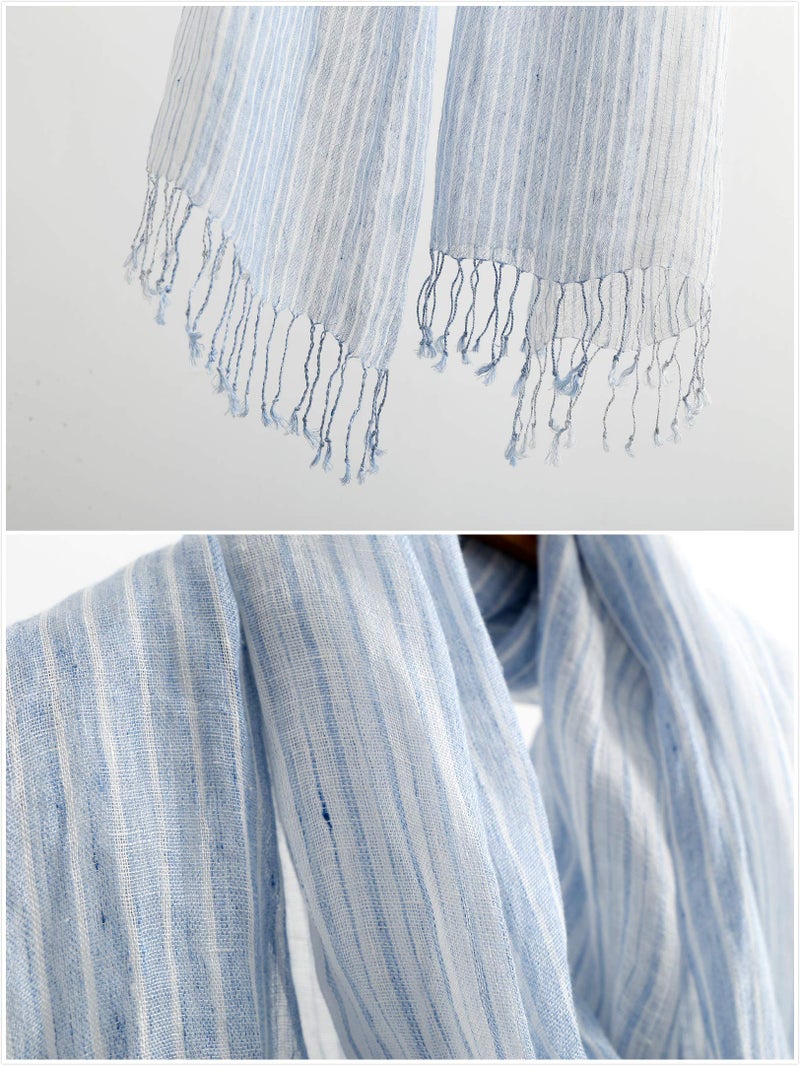 Jeelow Scarf/Shawl/Wrap 100% Linen Scarves For Men And Women (Blue Stripes) - Image 3